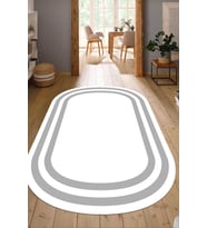 Dijital Baskılı Kaymaz Taban Yıkanabilir Oval Salon Halısı Mutfak Halısı Yolluk NDO-HT-528 (Beyaz-Gri)