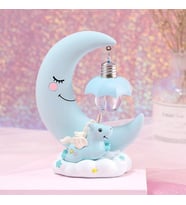 Dekoratif  Ay Dede ve Minik Unicorn Temalı Masa Lambası ve Biblo (Mavi)