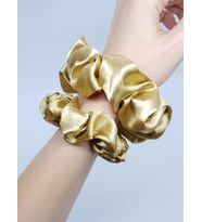 MelKady 131 - Saten Scrunchie Saç Lastiği Seti (Gold)