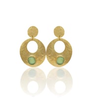 Kadir Jewellery 22 Ayar Altın Kaplama Vintage Küpe -El İşçiliği Ve Hipoalerjenik Küpe (Açık Yeşil)