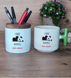 Sevimli Panda Hediye Sepeti Kupa Bardak T Kulplu, Kalemlik Hediyeleri Arkadaşa Hediye (Model 8)
