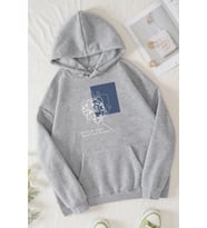 Unisex Minimal line drawing Baskılı Sweatshirt (Gri)