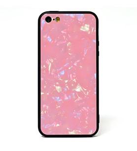 iPhone 5 Kılıf Mermer Desenli Marbel Cam Silikon Kılıf (Pembe)