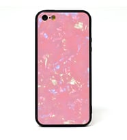 iPhone 5 Kılıf Mermer Desenli Marbel Cam Silikon Kılıf (Pembe)