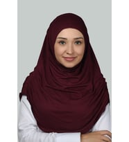 Hazır Türban Büzgülü Pileli Pratik Eşarp Tesettür Hijab - Namaz Örtüsü (Bordo)
