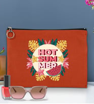 BK Gİft Yaz Temalı-8 Astarlı Portföy Çanta 30x21cm(12 Renk Seçeneği), Baskılı El Çantası, Organizer Çanta (Kiremit)