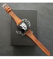 vagave Apple Watch Kadın Crazy Deri Kordon İsme Özel 3-4-5-6-7 / 38&40mm (Taba)