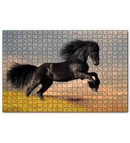 Cakapuzzle Çayırda Koşan Vahşi Siyah At  Puzzle Yapboz MDF (Ahşap) (1000 Parça)