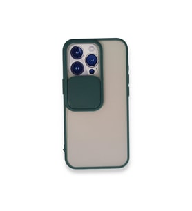 iPhone 13 Pro Sürgülü Kamera Lens Korumalı Buzlu Mat Kılıf (Koyu Yeşil)