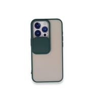 iPhone 13 Pro Sürgülü Kamera Lens Korumalı Buzlu Mat Kılıf (Koyu Yeşil)