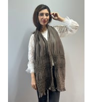 KABARTMA TOMURCUKLU SATEN KUMAŞ KADIN FULAR ŞAL 190X75 CM (Haki)
