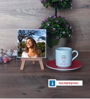 Doğum Günü Hediyesi Fotoğraflı Dekoratif Taş, Ahşap Altlıklı Türk Kahvesi Fincanı Hediye (Model 3)