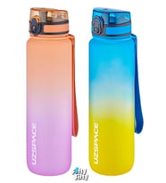 Uzspace 2'li Tritan Matara Seti 1000ml BÜYÜK BOY Çift Renk Softtouch FF Collection Tritan Su Matarası (Turuncu-Lacivert)
