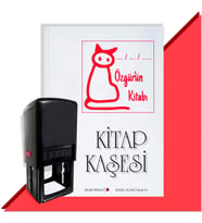 Kişiye Özel  Çizim Kedi 2 Tarihli Kitap Kaşesi (Kırmızı)