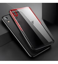 iPhone XR Kılıf Kenarları Silikon Arka Kısım Temperli Cam Craft Kılıf (Siyah-Kırmızı)