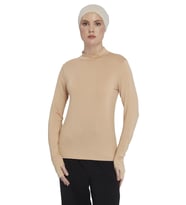 Kadın Organik Parmak Geçmeli Balıkçı Yakalı Body (Koyu Bej)
