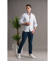 MODTİME SLİMFİT GOFRE KUMAŞ YAKA DÜĞMELİ UZUN KOL ERKEK  (Açık Mavi)