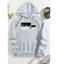 Unisex Ken Kaneki Baskılı Kapüşonlu Sweatshirt (Gri)