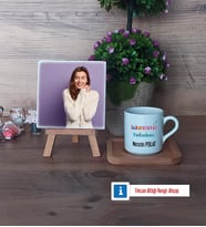 Laboratuvar Teknikeri Fotoğraflı Dekoratif Taş, Ahşap Altlıklı Türk Kahvesi Fincanı Hediye (Model 1)