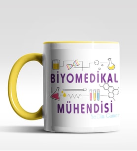 Kişiye Özel Biomedikal Mühendisi Tasarımlı Siyah Kupa (Beyaz-Sarı)