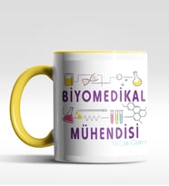 Kişiye Özel Biomedikal Mühendisi Tasarımlı Siyah Kupa (Beyaz-Sarı)