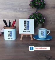 Babaya Hediye Hediye Seti Dekoratif Taş, Kalemlik, Ahşap Altlıklı Türk Kahvesi Fincanı Hediye (Model 5)