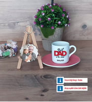 Babaya Hediye Türk Kahvesi Fincanı Ahşap Altlıklı ve Fotoğraflı Ahşap Anahtarlık Hediye Babaya Doğum Günü Hediyesi (Model 6)