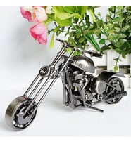 El Yapımı Vintage Demir Motosiklet Modeli Motor Heykelcik Metal Motosiklet Ev Ofis Dekor Obje (Gri)