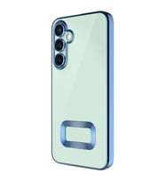 Samsung Galaxy S24 FE Kılıf Logo Yeri Açık Kamera Lens Korumalı Renkli Kenarlı Şeffaf Silikon (Açık Mavi)