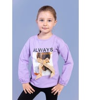 Toontoy Kız Çocuk Baskılı Kol Ucu Lastikli Tişört (Lila)