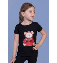 Toontoy Kız Çocuk Ayıcık Baskılı Tişört (Siyah)
