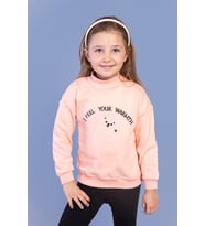 Toontoy Kız Çocuk Nakışlı Balıkçı Yaka Pamuklu Sweatshirt (Somon)
