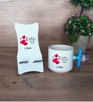 Sevgiliye Hediye Hediye Sepeti Kupa Bardak T Kulplu ve Ahşap Telefon Standı Sevgililer Günü Hediyesi (Model 3)