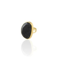 Kadir Jewellery 22 Ayar Altın Kaplama Kadın Fosil Taşlı Yüzük (Siyah)