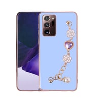 Samsung Galaxy Note 20 Ultra Kılıf El Askılı Tutamaçlı Kamera Korumalı Renkli Gold Kenar Silikon Kapak (Mor)