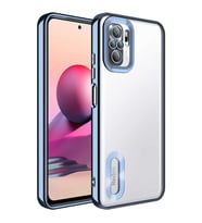 Xiaomi Redmi Note 10S Kılıf Kamera Korumalı Logo Gösteren Şeffaf Kapak (Mavi)