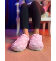Peluş Rahat Puantiye Desen Model Pofuduk Sessiz Taban Ev Terliği (Pembe)