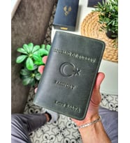 VİSSO 911 Hakiki Deri İsme Özel Pasaport Kılıfı (Haki Cilt)