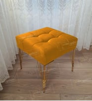 Modern Dilim Puf Ayakucu Puf Gold Metal Ayak (45*45) (Sarı)