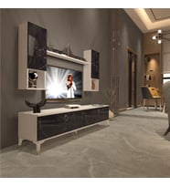 Decoraktiv Eko 5DA Mdf Std Gold Tv Ünitesi Tv Sehpası - Parlak Beyaz (Beyaz - Siyah Mermer)