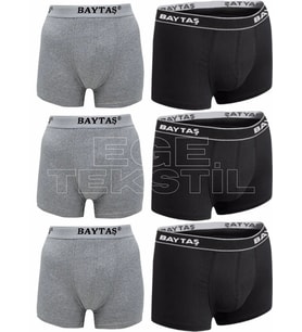 Pamuklu Ekonomik Likralı Erkek Boxer 6 Lı (Siyah-Gri)