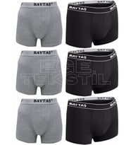 Pamuklu Ekonomik Likralı Erkek Boxer 6 Lı (Siyah-Gri)