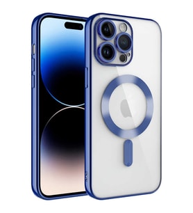 Apple iPhone 11 PRO MAX Kılıf Kamera Lens Korumalı Renkli Magsafe Şeffaf Silikon (Koyu Mavi)