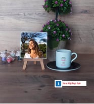 Doğum Günü Hediyesi Fotoğraflı Dekoratif Taş, Ahşap Altlıklı Türk Kahvesi Fincanı Hediye (Model 7)