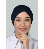 Dört Bantlı Çapraz Dış Tesettür Bonesi Hazır Türban Penye (Lacivert)