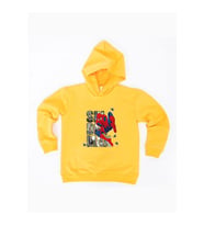 Spiderman baskılı örümcek adam kapüşonlu pamuklu kumaş çocuk sweatshirt (Sarı)