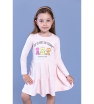 Toontoy Kız Çocuk Ayıcık Baskılı Elbise (Pudra)