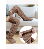Sock Peluş Uyku Çorabı Welsoft Diz Üstü Oda Çorabı Ayak Isıtıcı Uzun Gonç Çorap (Kahverengi)