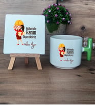 Mühendis Hanım Diyeceksiniz Hediye Seti Kupa Bardak T Kulplu ve Dekoratif Taş Kadın Mühendise Mühendisler Günü Hediyesi (Model 8)