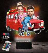 Kişiye Özel Fotoğraflı Çiçek Abbas Tasarımlı Çift Karikatür 3D Led Lamba (RGB)